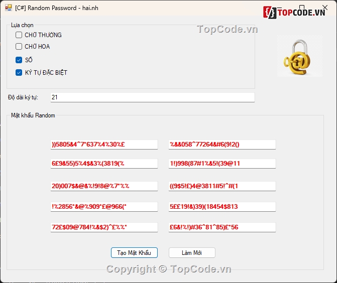 [Sharecode] Tools tạo mật khẩu ngẫu nhiên hàng loạ,Tools tạo pass hàng loạt,Tools tạo mật khẩu ngẫu nhiên